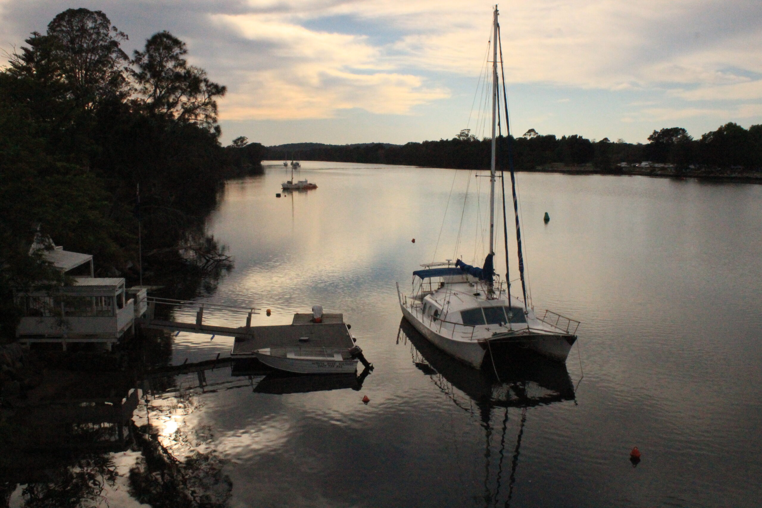 Boat on river by Grant Charsley Boat on river, Moruya, Australia